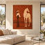 Rust Hand-Painted Oil Painting, Woman and White Horse in a Desert Landscape #O1EDDVZ6