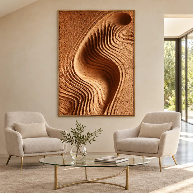 Warm Tan Hand-Painted 3D Textured Oil Painting, Flowing Grooved Abstract #DYLV9K10