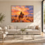 Orange Hand-Painted Oil Painting, Western Riders beneath a Sunset Sky #3T3ZPOIY