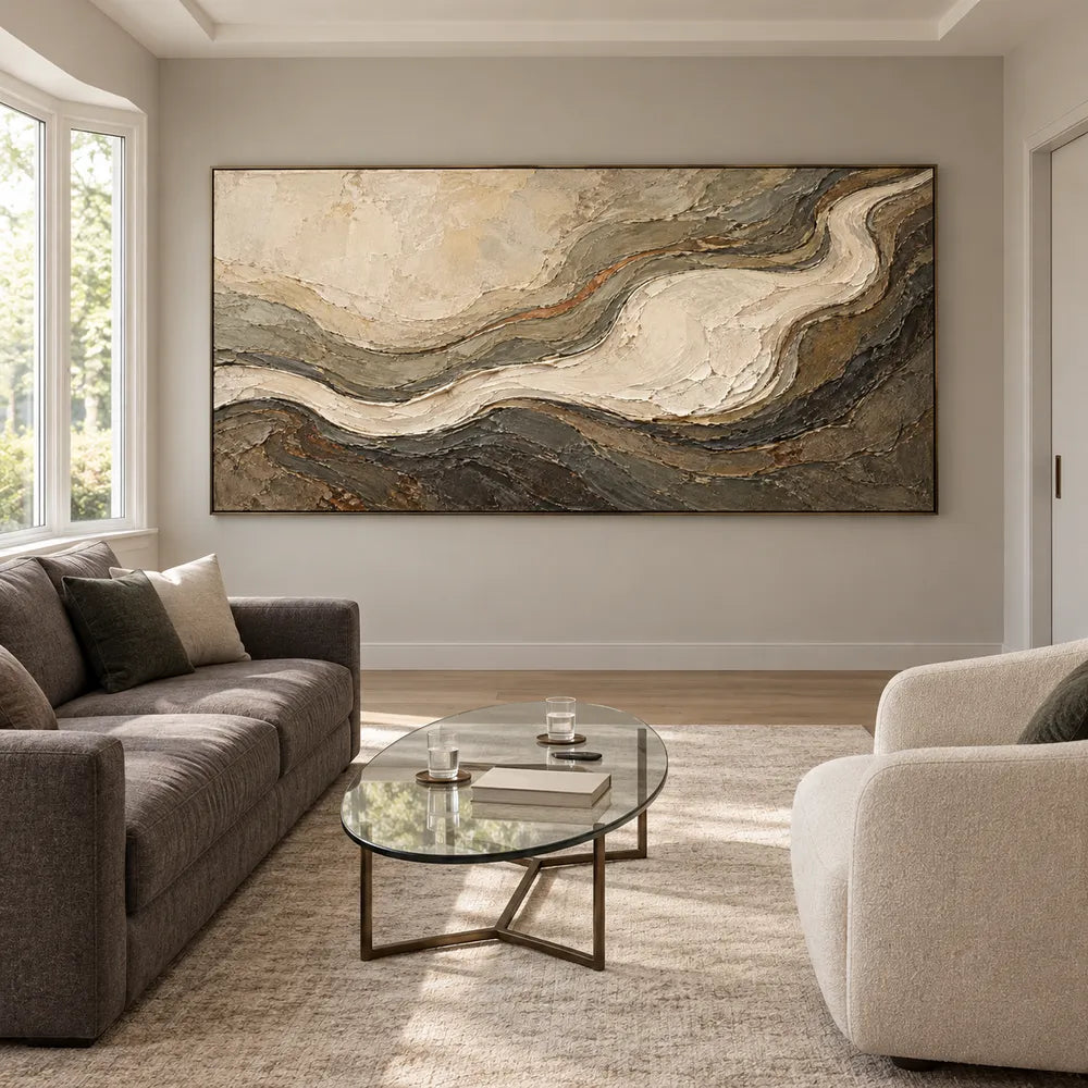 Earth-Tone Hand-Painted 3D Textured Oil Painting, Sweeping Contours #836LKFE2