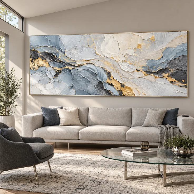 Gray Hand-Painted 3D Textured Oil Painting, Pale Layers with Gold Tones #LRQBCA6S