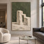 Olive Green Hand-Painted Painting, Cream Stepped Architecture #0MCLXG8H