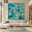 Turquoise Hand-Painted Oil Painting, Three Swimmers Viewed from Above #NL63J63Q