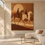 Brown Hand-Painted Oil Painting, Two Riders Beneath a Golden Sun #M7HL0PQE