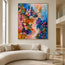 Blue and Pink Hand-Painted Oil Painting, Expressive Floral Abstract #SPCZIUW7