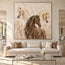 Cream and Brown Hand-Painted Oil Painting, Three Horses #FLZV73BL