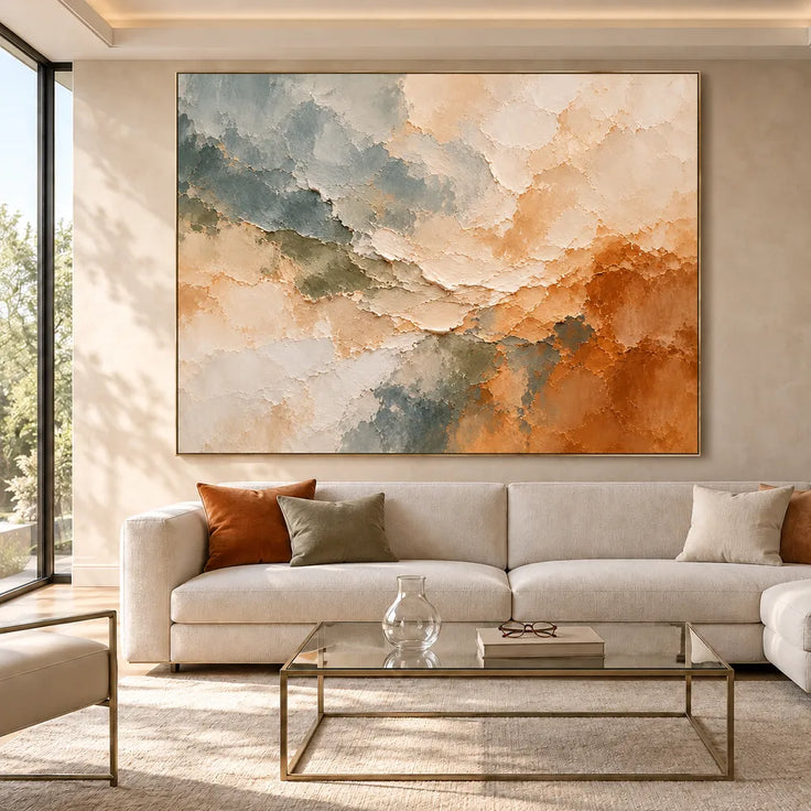 Hand-Painted Oil Painting, Cream and Ochre Layered Abstract #SSF3FUCT