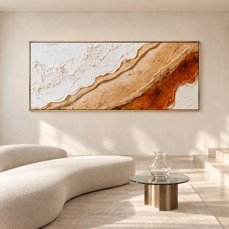 Ivory Sand Hand-Painted 3D Textured Oil Painting, Diagonal Strata Wall Art #VI3X6SLT