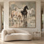 Hand-Painted Oil Painting, Four Horses at the Water in Soft Earth Tones #VUCHU1Y7