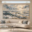 Blue-Gray Hand-Painted Oil Painting, Breaking Waves and Open Sky #KJ75TCEM