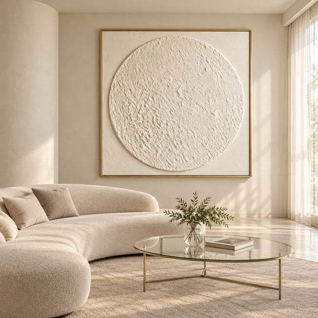 Ivory Hand-Painted 3D Textured Oil Painting, Textured Circle Abstract #GFK55X3M