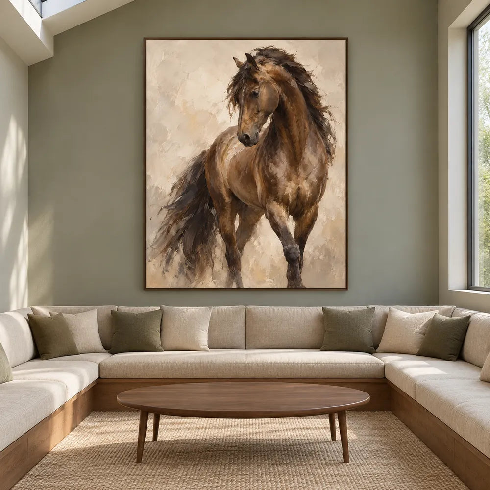 Brown & Beige Hand-Painted Oil Painting, Expressive Horse Wall Art #VSRVKISF