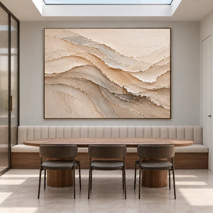 Cream & Beige Hand-Painted 3D Textured Oil Painting, Flowing Neutral Abstract Wall Art #75VVTF8C