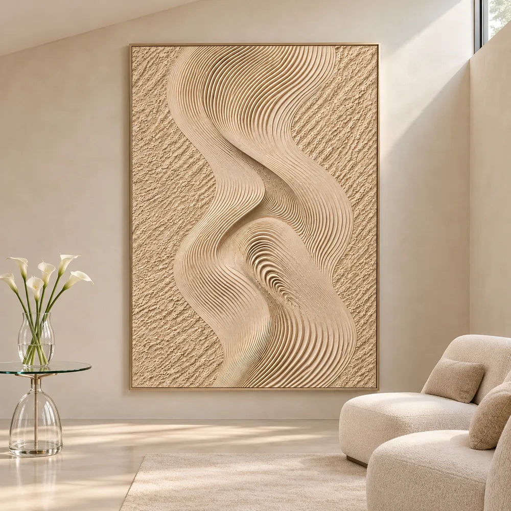 Sand Hand-Painted 3D Textured Oil Painting, Interwoven Waves Wall Art #T4IZOQDJ
