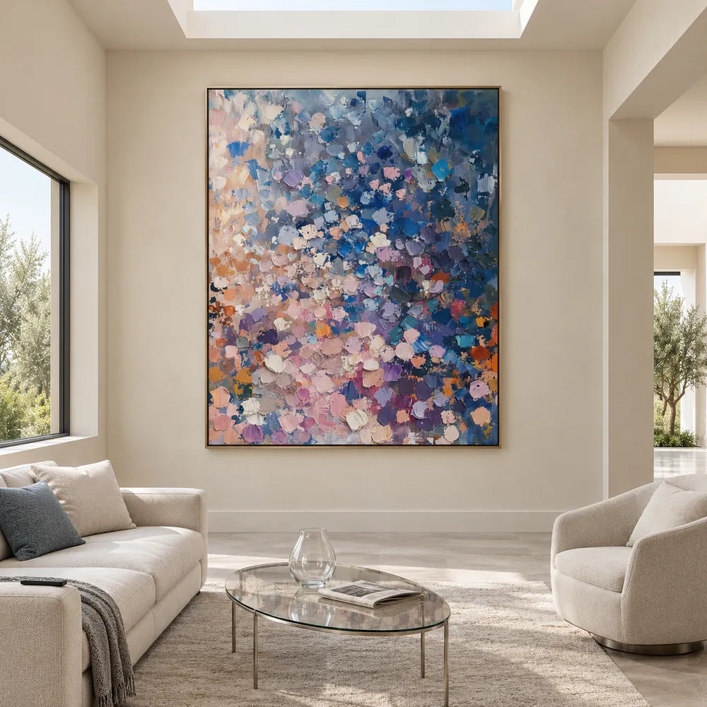 Blue and Blush Hand-Painted Oil Painting, Blue and Blush Abstract Marks #YO8L63PE