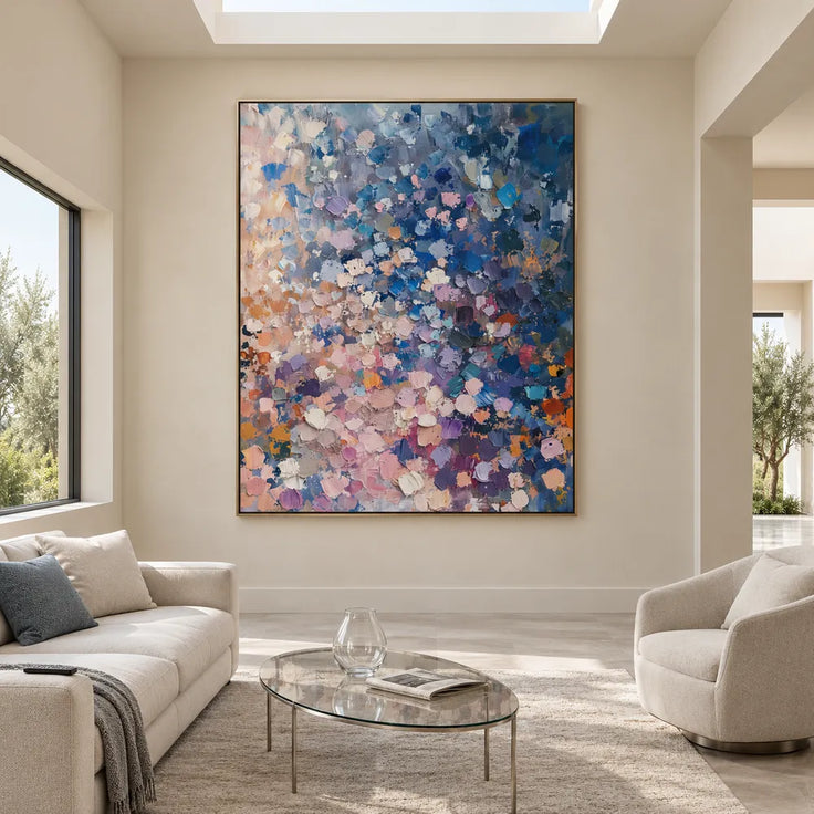Blue and Blush Hand-Painted Oil Painting, Blue and Blush Abstract Marks #YO8L63PE