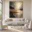 Charcoal and Cream Hand-Painted Oil Painting, Abstract Luminous Shore #AMXNLXWV