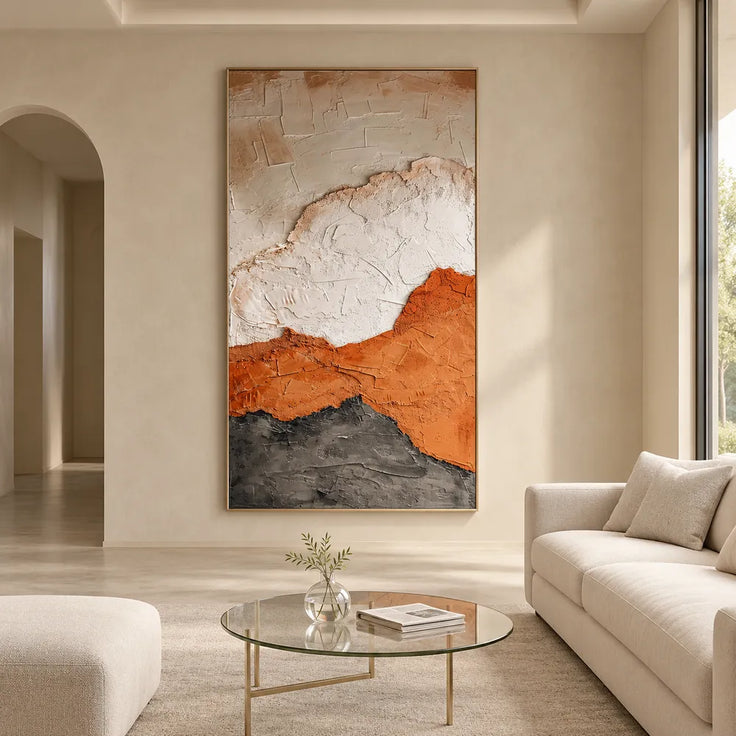 Ivory and Ochre Hand-Painted 3D Textured Oil Painting, Broad Layered Abstract #0GUVNU5F