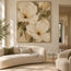 Cream Hand-Painted Oil Painting, Oversized Floral Blooms and Olive Leaves #NT8H5PRP
