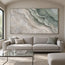 Sage and White Hand-Painted Oil Painting, Flowing Fine-Line Contours #HX2DO6GI
