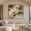 Cream and Deep Green Hand-Painted Oil Painting, Organic Abstract Forms #R1E3GSYK