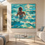 Blue Hand-Painted Oil Painting, Woman Among Sunlit Waves #ZO0LS4XT