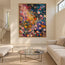 Deep Blue and Pink Hand-Painted Oil Painting, Colorful Flower Meadow #PG0DH31L