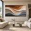 Earth-Tone Hand-Painted 3D Textured Oil Painting, Flowing Cream and Blue-Gray Strata #JP1L0E1K