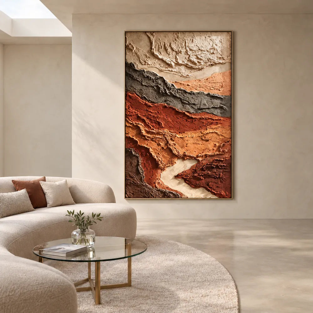 Rust and Sand Hand-Painted 3D Textured Oil Painting, Layered Earth Abstract #WOZTWBJA