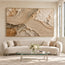 Cream and Taupe Hand-Painted 3D Textured Oil Painting, Flowing Ribbed Arcs #7BXB8EQJ