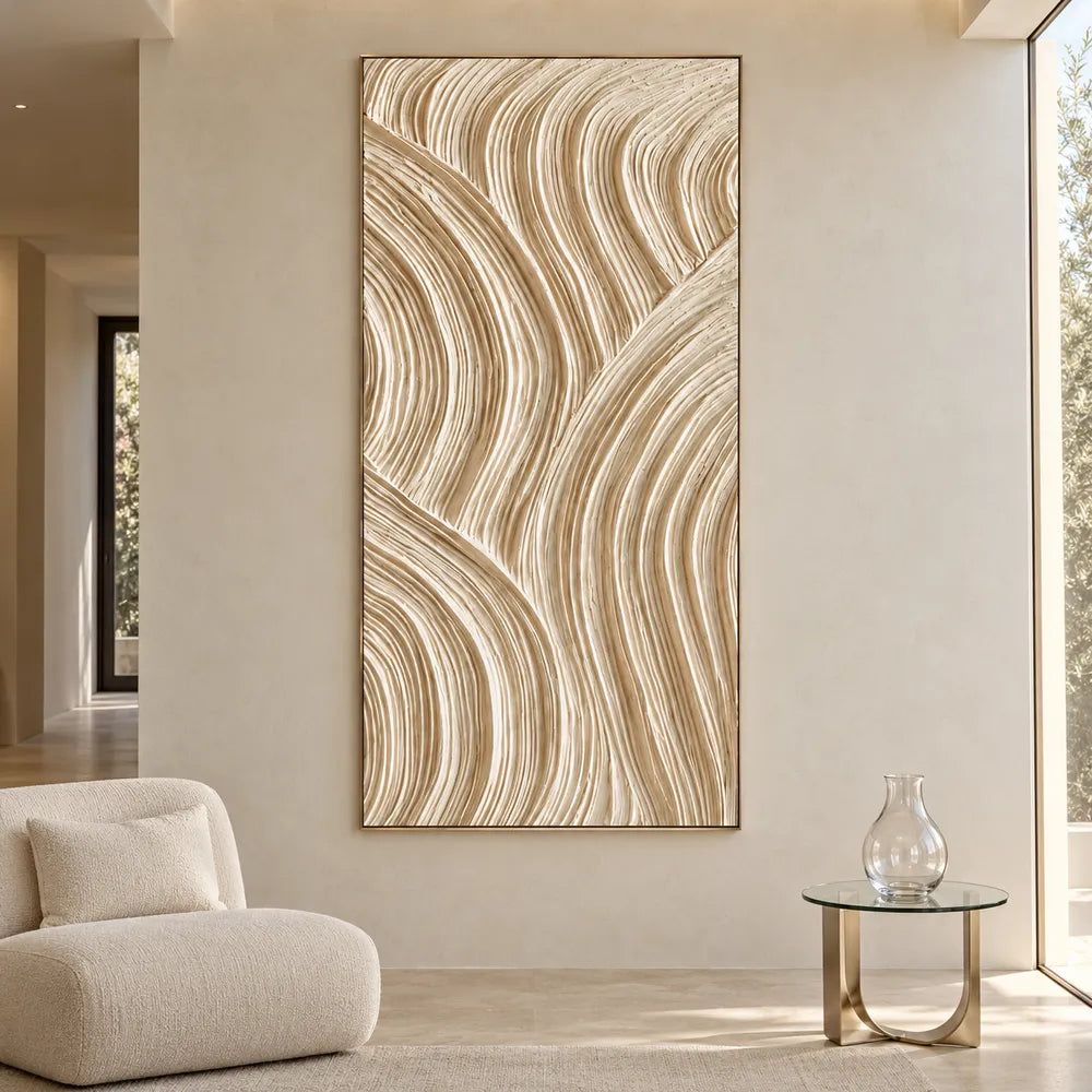 Cream Hand-Painted 3D Textured Oil Painting, Intersecting Arcs Wall Art #84PTAXGM