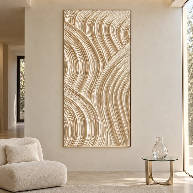 Cream Hand-Painted 3D Textured Oil Painting, Intersecting Arcs Wall Art #84PTAXGM