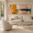 Ochre and Blush Hand-Painted Oil Painting, Linear Color Block Abstract #XNGHPZZP
