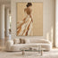 Beige and Cream Hand-Painted Oil Painting, Woman in a Flowing White Dress #5PM5BZHA