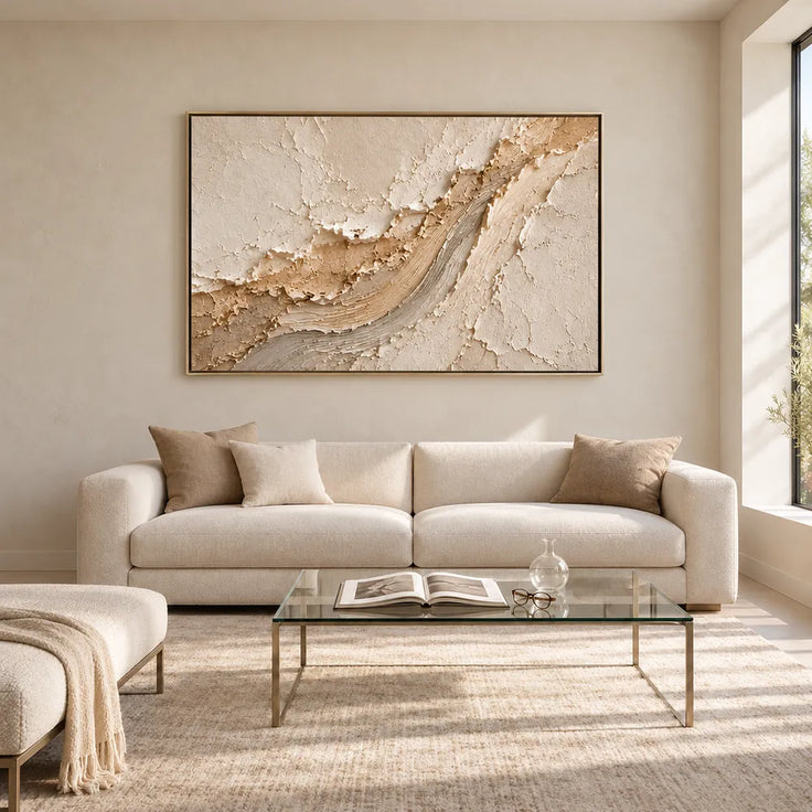 Cream Hand-Painted 3D Textured Oil Painting, Rising Sweep Abstract Wall Art #TYCH8KFY