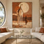 Earth-Tone Hand-Painted Oil Painting, Tall White Horse and Cowboy #SSW3XYPZ