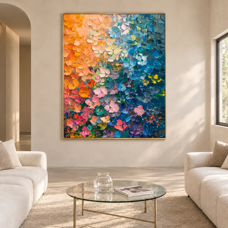 Blue and Coral Hand-Painted Oil Painting, Expressive Color Field #WWMNSDR4