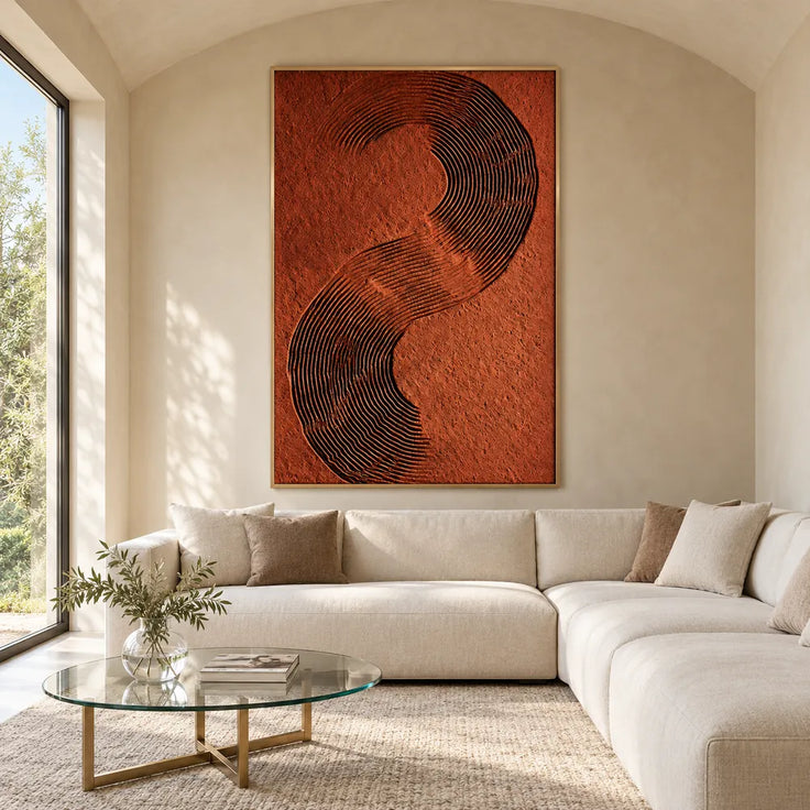 Terracotta Hand-Painted 3D Textured Oil Painting, Curving Ridge Abstract #2GFLXWQT