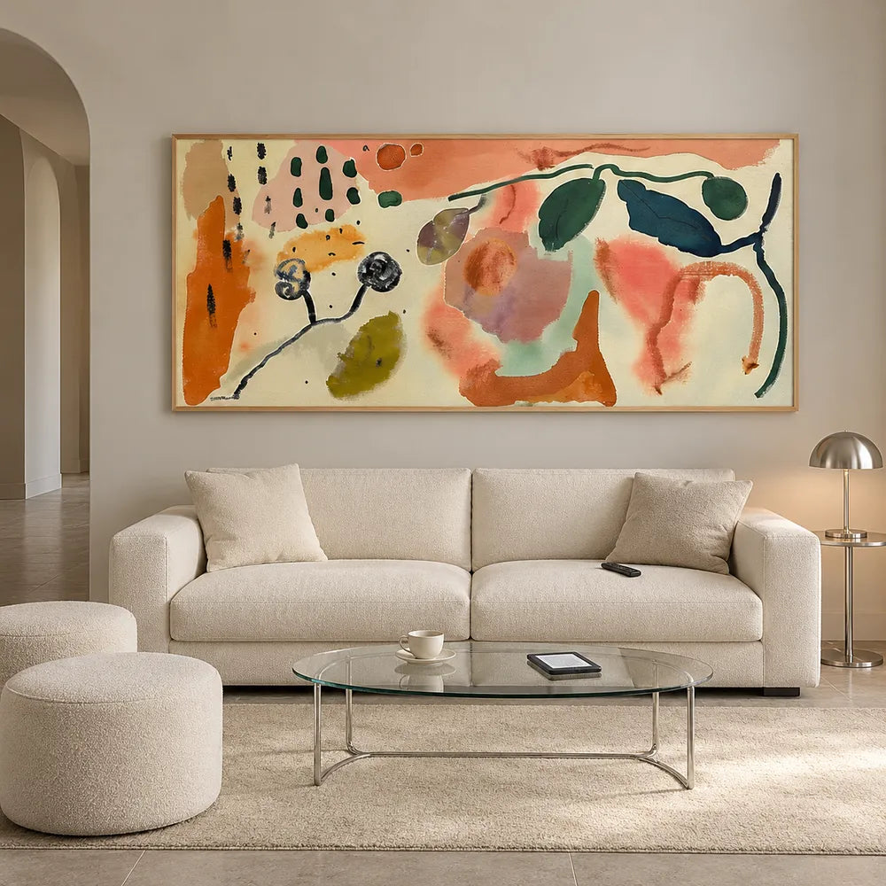 Cream and Terracotta Hand-Painted Oil Painting, Botanical Abstract #R8TB20YJ