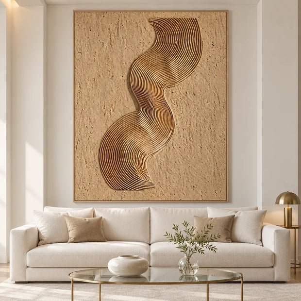 Sand Hand-Painted 3D Textured Oil Painting, Ribbon Curves Wall Art #Q5XTO3SD
