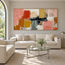 Pink and Ochre Hand-Painted Oil Painting, Graphic Color Block Abstract #7V43Y2LW