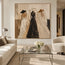 Beige & Cream Hand-Painted Oil Painting, Three Women in Wide-Brim Hats #PGVBMQNS