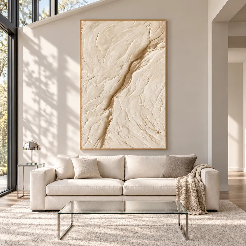 Cream Hand-Painted 3D Textured Oil Painting, Diagonal Relief Wall Art #WBT7SPNO