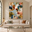 Muted Blue and Warm Neutrals Hand-Painted Oil Painting, Expressive Abstract Color Blocks #Q6Z31DUZ