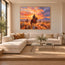 Orange Hand-Painted Oil Painting, Western Riders beneath a Sunset Sky #3T3ZPOIY