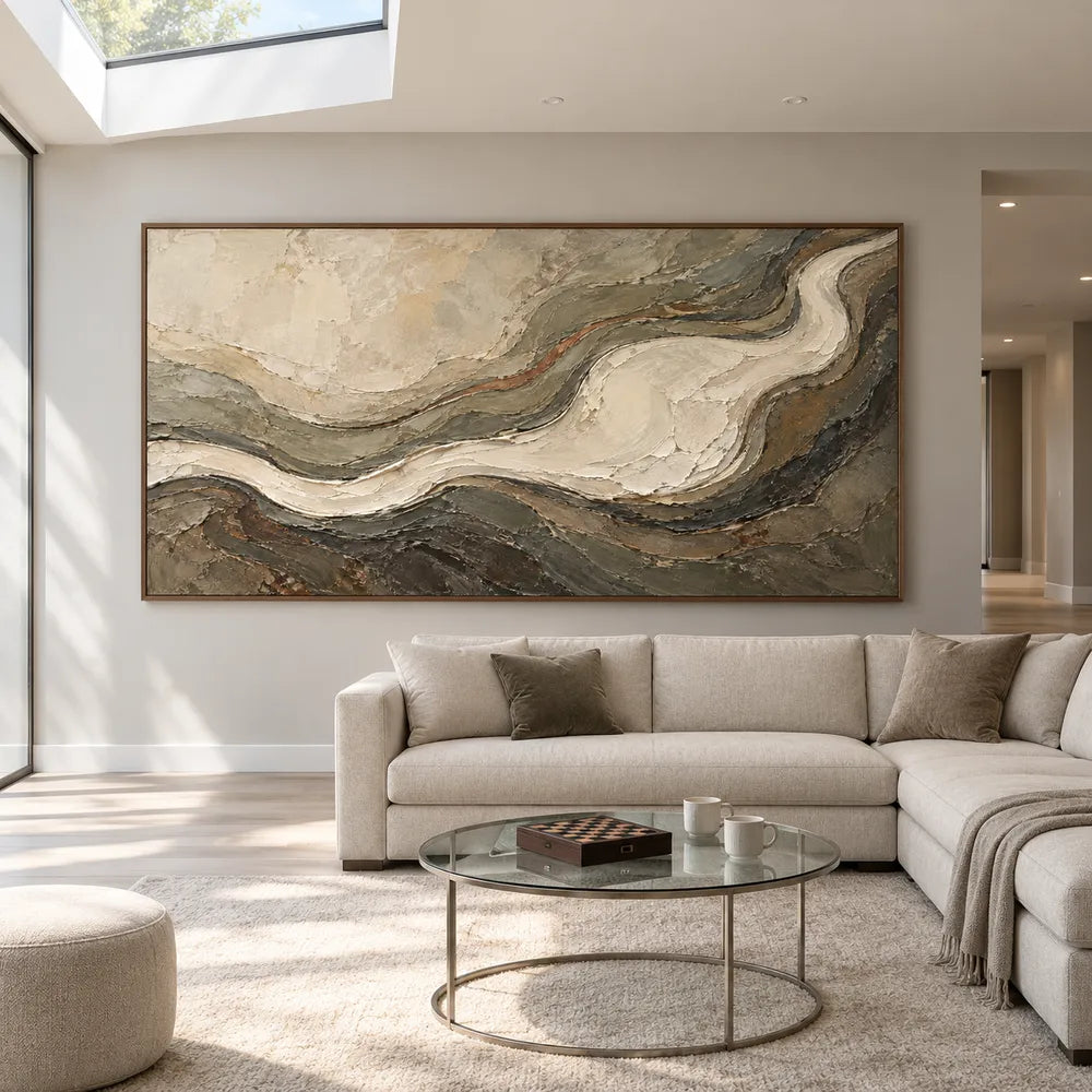 Earth-Tone Hand-Painted 3D Textured Oil Painting, Sweeping Contours #836LKFE2