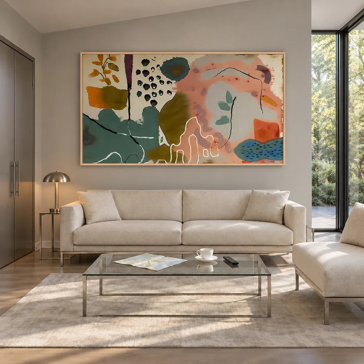 Sage and Peach Hand-Painted Oil Painting, Botanical Abstract #3X3L14J2