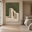 Olive Green Hand-Painted Painting, Cream Stepped Architecture #0MCLXG8H