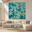 Turquoise Hand-Painted Oil Painting, Three Swimmers Viewed from Above #NL63J63Q