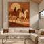 Brown Hand-Painted Oil Painting, Two Riders Beneath a Golden Sun #M7HL0PQE